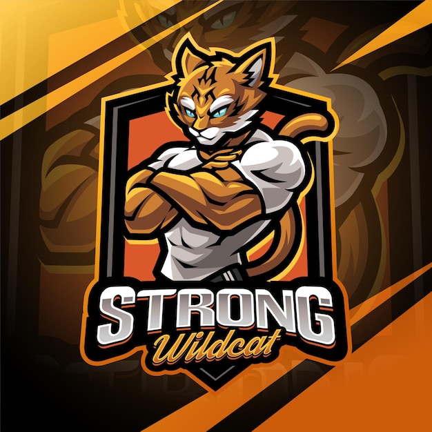Diseño del logotipo de la mascota de esport de gato salvaje fuerte
