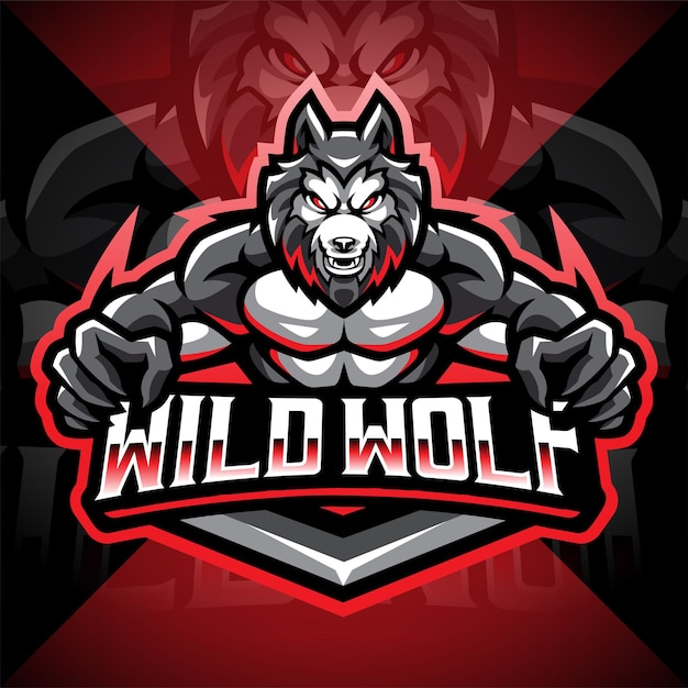 Diseño de logotipo de mascota de esport de lobo salvaje