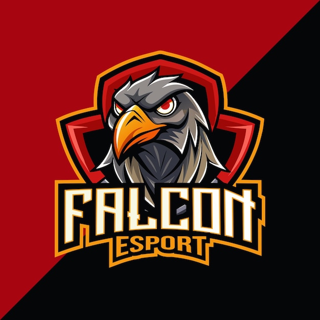 Diseño del logotipo de la mascota de Falcon esport con escudo