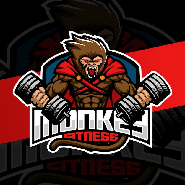 Diseño de logotipo de mascota de fitness mono