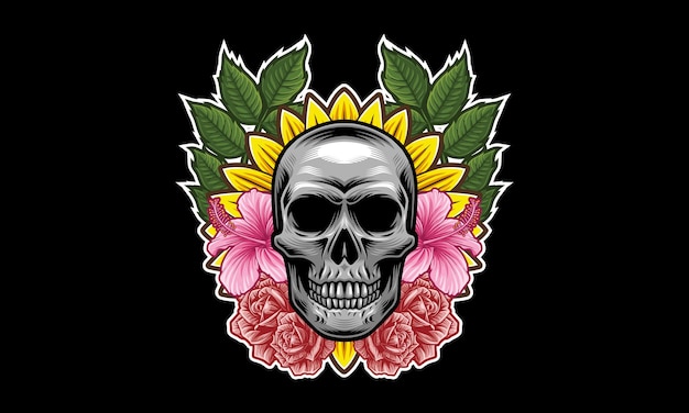 Diseño de logotipo de mascota de flor de calavera