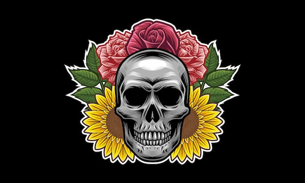 Diseño de logotipo de mascota de flor de calavera