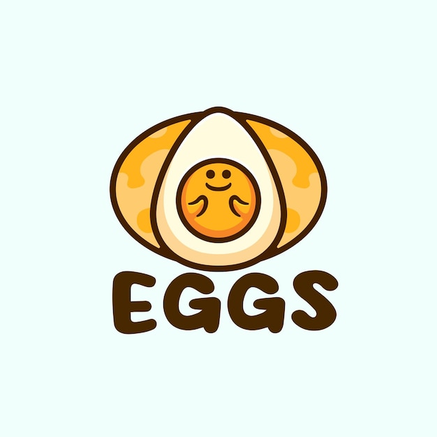 Diseño del logotipo de la mascota de huevos con mano pequeña y cara sonriente