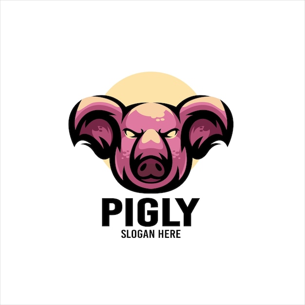 Diseño de logotipo de mascota de ilustración de cerdo