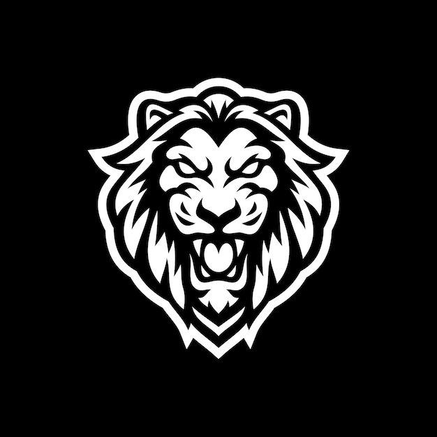 Diseño de logotipo de mascota de león feroz sobre fondo oscuro