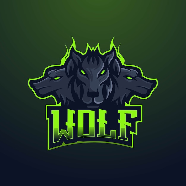 Diseño de logotipo de mascota lobo. tres lobos negros para jugar