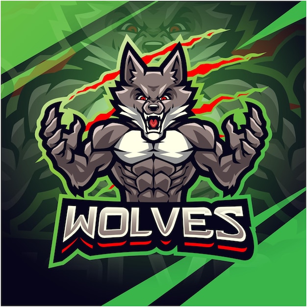 Diseño de logotipo de mascota de lobos esport