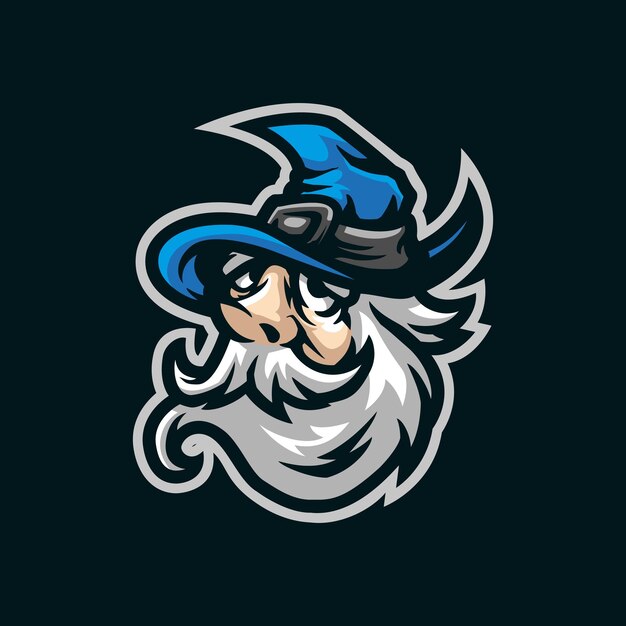 Diseño del logotipo de la mascota del mago con un estilo de concepto de ilustración moderno para el emblema de la insignia y la impresión de camisetas Ilustración de la cabeza del mago