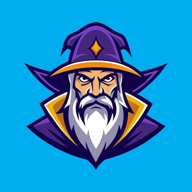 Diseño de logotipo de mascota de mago Ilustración de vector de mago