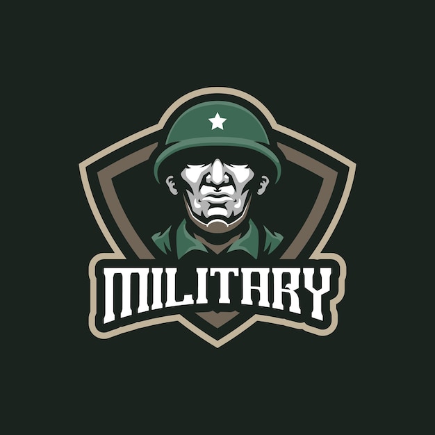 Diseño del logotipo de la mascota militar con estilo de concepto de ilustración moderno para el emblema de la insignia y la camiseta