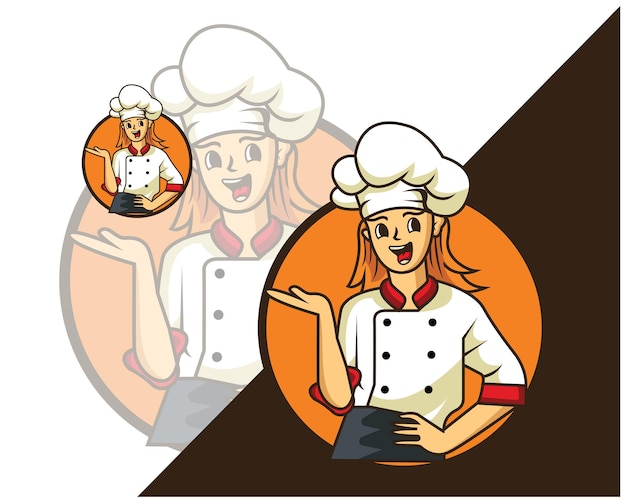 diseño del logotipo de la mascota de la mujer chef