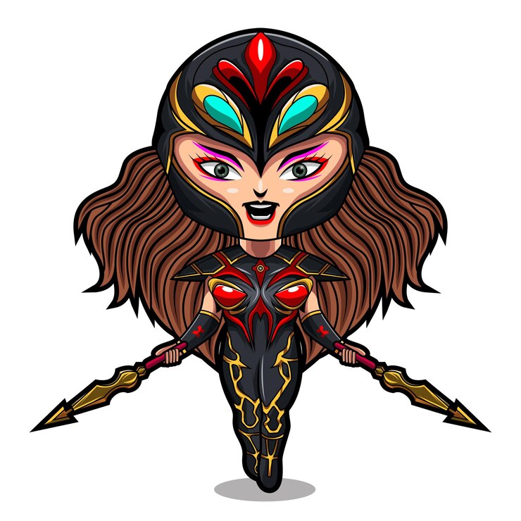 Vector diseño de logotipo de mascota de mujer guerrera chibi