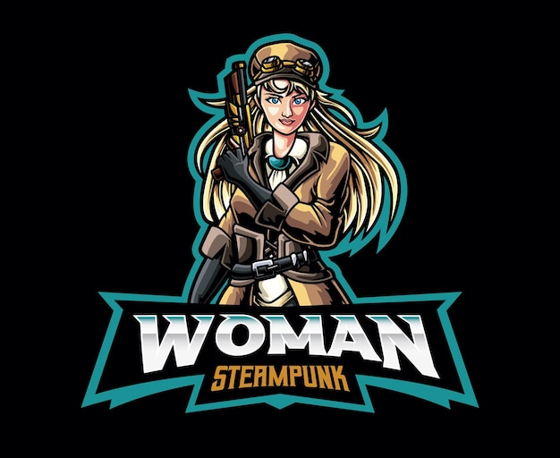 Diseño de logotipo de mascota de mujer steampunk