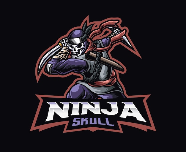 Diseño de logotipo de mascota ninja esqueleto