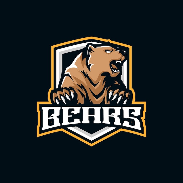 Diseño del logotipo de la mascota del oso con un estilo de concepto de ilustración moderno para la impresión de insignias, emblemas y camisetas. ilustración de oso para el equipo deportivo.