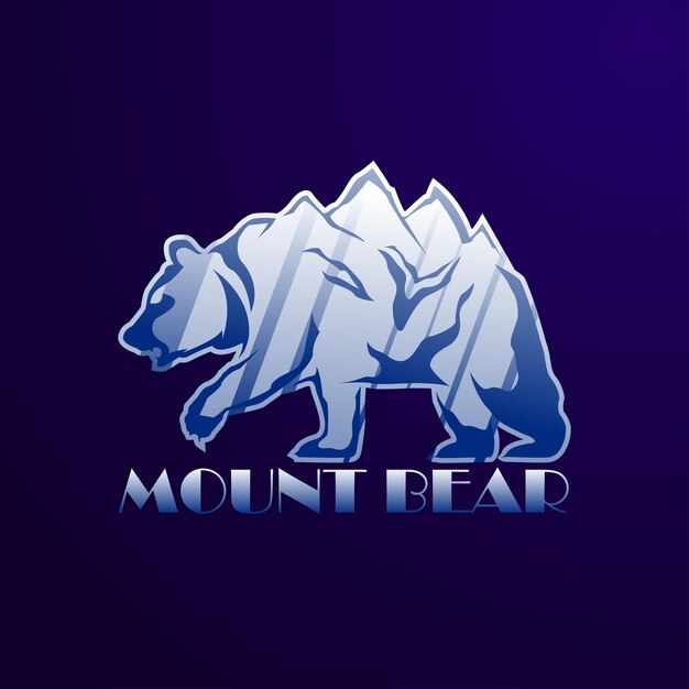 Diseño de logotipo de mascota de oso y montaña con degradado