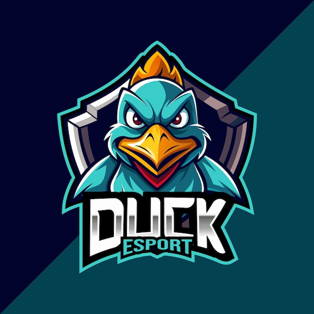 Diseño del logotipo de la mascota del pato esport con escudo