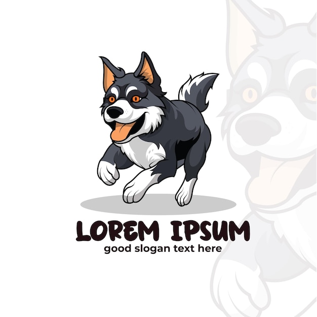 Vector diseño del logotipo de la mascota del perro siberiano con ilustraciones de dibujos animados del perro siberiano con estilo de contorno