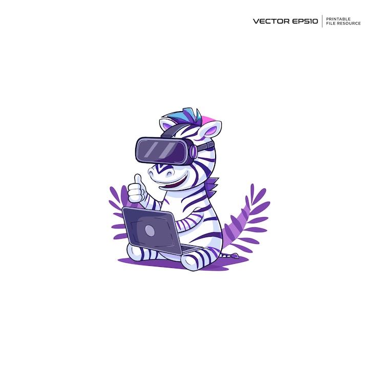 Vector diseño de logotipo de la mascota del personaje de la tecnología cute zebra ilustración vectorial