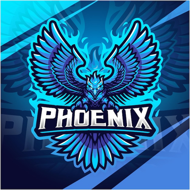 Diseño de logotipo de la mascota de phoenix esport azul