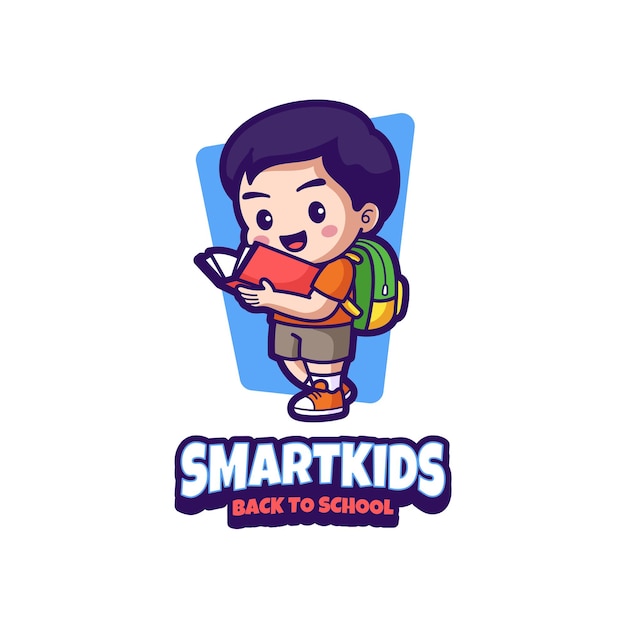 Diseño de logotipo de mascota de regreso a la escuela para niños inteligentes