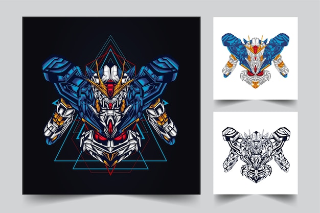 Diseño de logotipo de mascota robótica gundam con estilo moderno de concepto de ilustración para mover, emblema