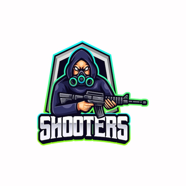 Diseño del logotipo de la mascota de Shooters esport