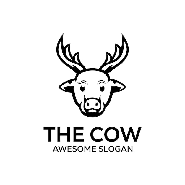 Diseño del logotipo de la mascota de la vaca del granjero vectorial.