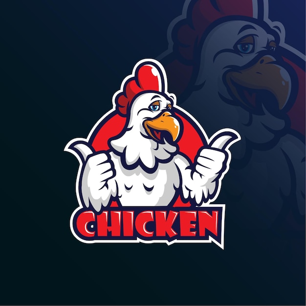 Diseño de logotipo de mascota vectorial de pollo con un estilo de concepto de ilustración moderno para la impresión de insignias, emblemas y camisetas.