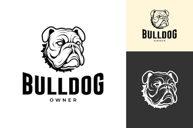 Vector diseño del logotipo de mascotas con silueta de cabeza de perro bulldog