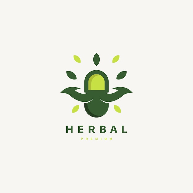 Diseño de logotipo de medicina de hoja de píldora de icono de cápsula de hierbas 2
