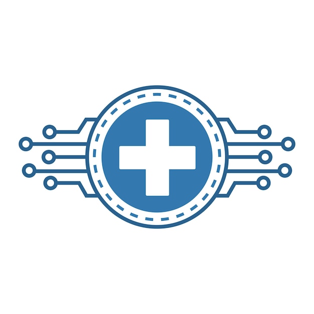 Diseño de logotipo médico con icono de cruz y elementos tecnológicos