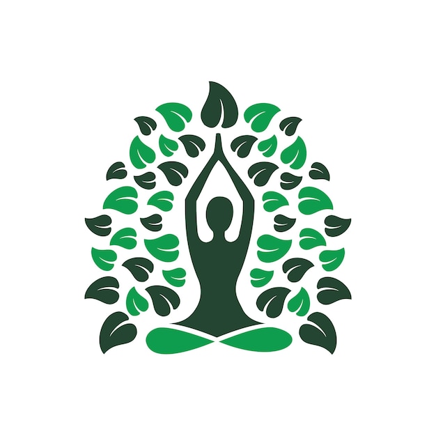 Diseño del logotipo de la meditación de la hoja de yoga