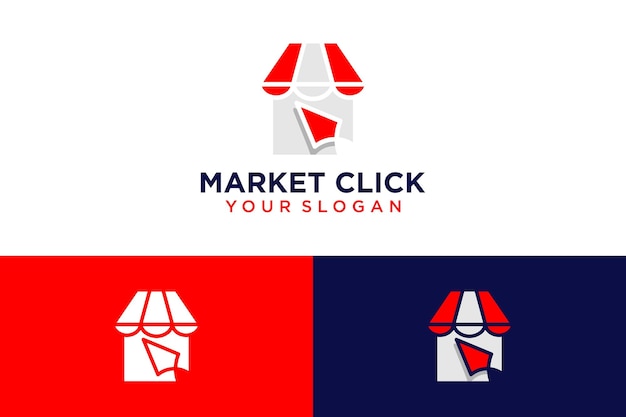 diseño de logotipo de mercado con clic y tienda en línea