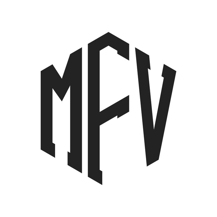 Vector diseño del logotipo de mfv letra inicial mfv monograma logotipo con forma de hexágono