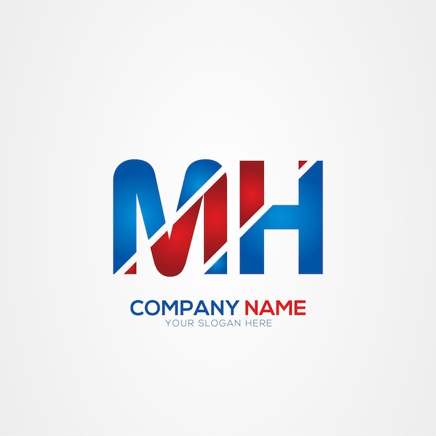 El diseño del logotipo de MH Creative Modern Letters Elemento rojo y azul