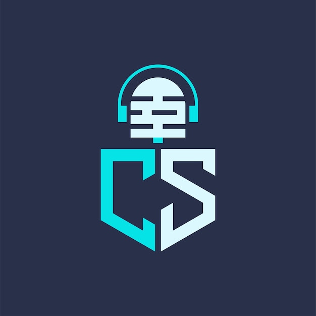 Diseño de logotipo de micrófono CS para música de audio y carta de marca de podcast Ilustración vectorial profesional de logotipo CS para industrias creativas