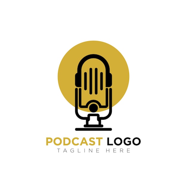 Diseño de logotipo de micrófono dorado moderno para el símbolo de la empresa de negocios de podcast
