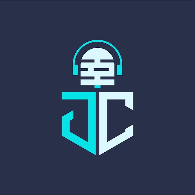 Diseño de logotipo de micrófono JC para música de audio y carta de marca de podcast Ilustración vectorial profesional de logotipo JC para industrias creativas