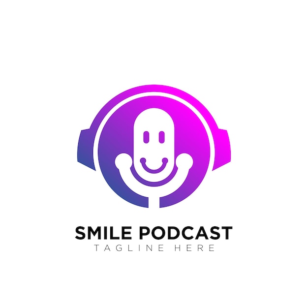 Diseño de logotipo de micrófono de sonrisa moderna para el símbolo de la empresa de negocios de podcast
