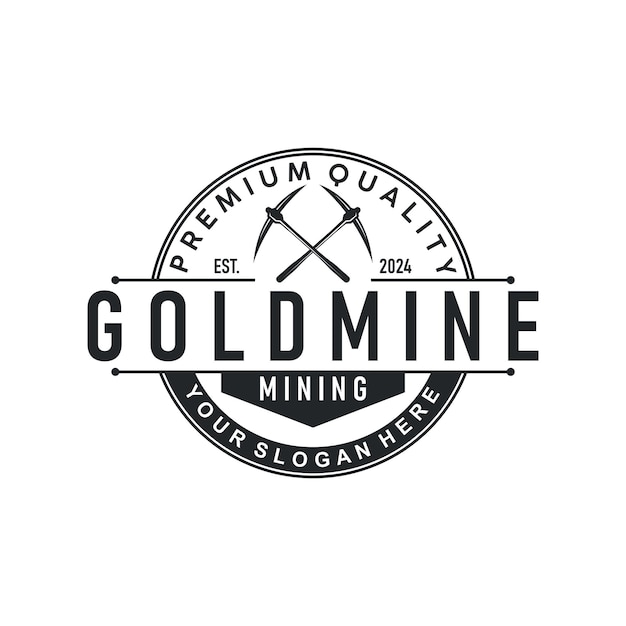 diseño de logotipo de minería de oro de montaña con sencillo modelo de ilustración de concepto de herramienta de pico vintage