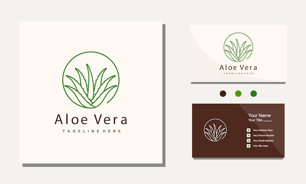 Diseño de logotipo minimalista de arte de línea de planta de aloe vera