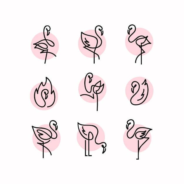 diseño de logotipo minimalista colección monoline flamingo
