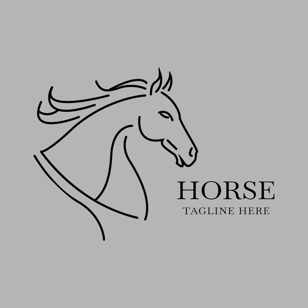 Diseño de logotipo minimalista elegante con una cabeza de caballo estilizada con melena fluida y clásico