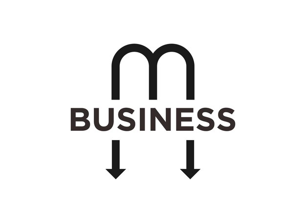 Un diseño de logotipo minimalista con la letra "M" y la palabra "BUSINESS" con flechas hacia abajo