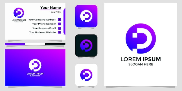Diseño de logotipo minimalista P y tarjeta de marca.
