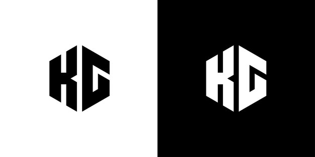 Diseño de logotipo mínimo hexagonal de polígono de letra KG sobre fondo blanco y negro