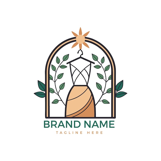 El diseño del logotipo de moda presenta un vestido colgado en una rama