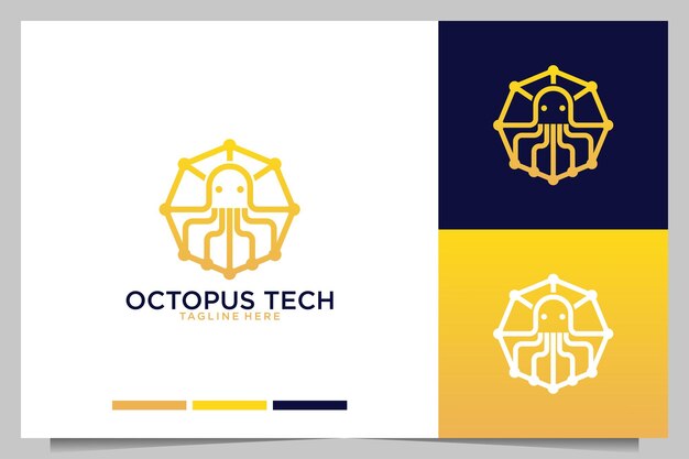 Diseño de logotipo moderno de arte de línea de tecnología de pulpo