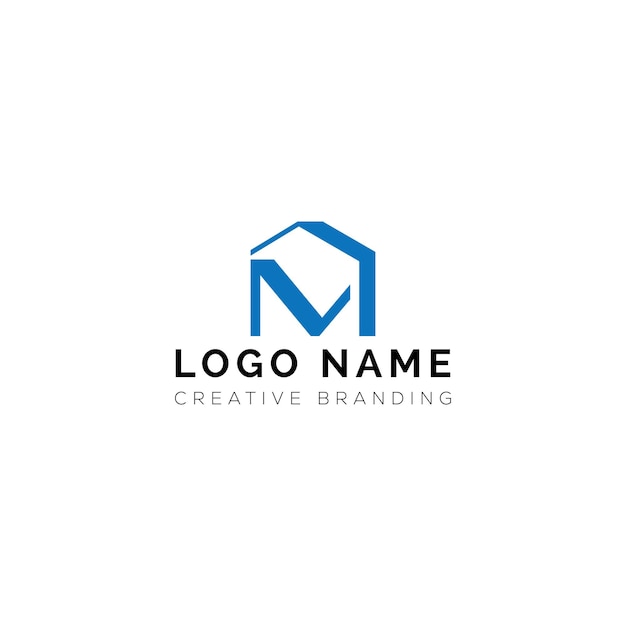 Diseño de logotipo moderno y creativo con casa geométrica azul y letra M